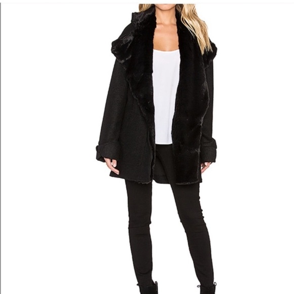For Love And Lemons Black Faux Fur Trim Coat S - Picture 2 of 9